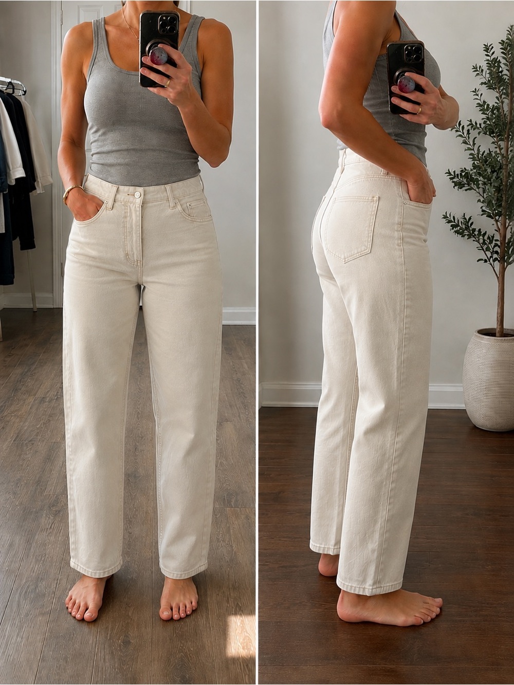 Reitmans High Rise Barrel Leg Jeans Beige Size 27 NWOT